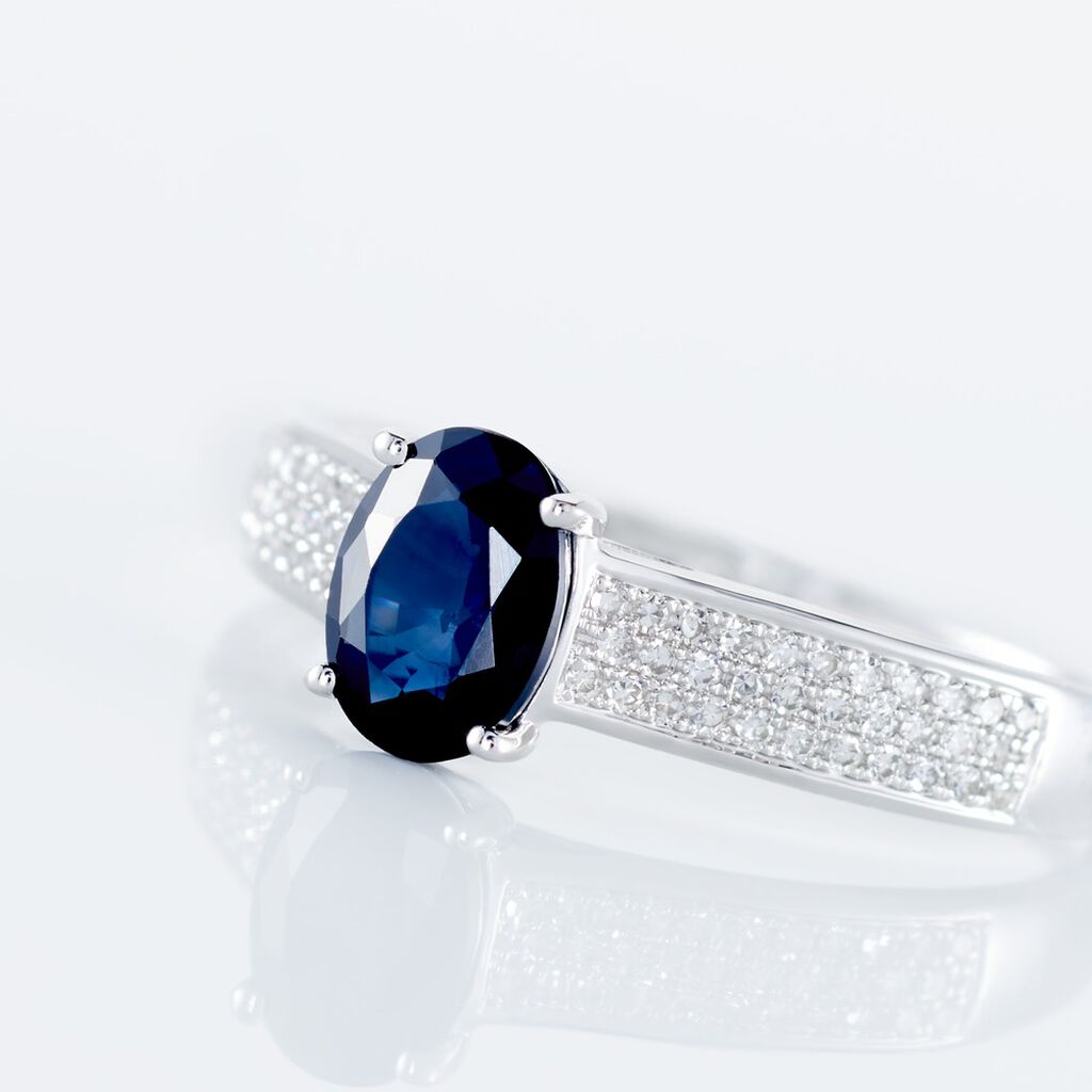 Bague Solitaire Or Blanc Crista Saphir Diamants