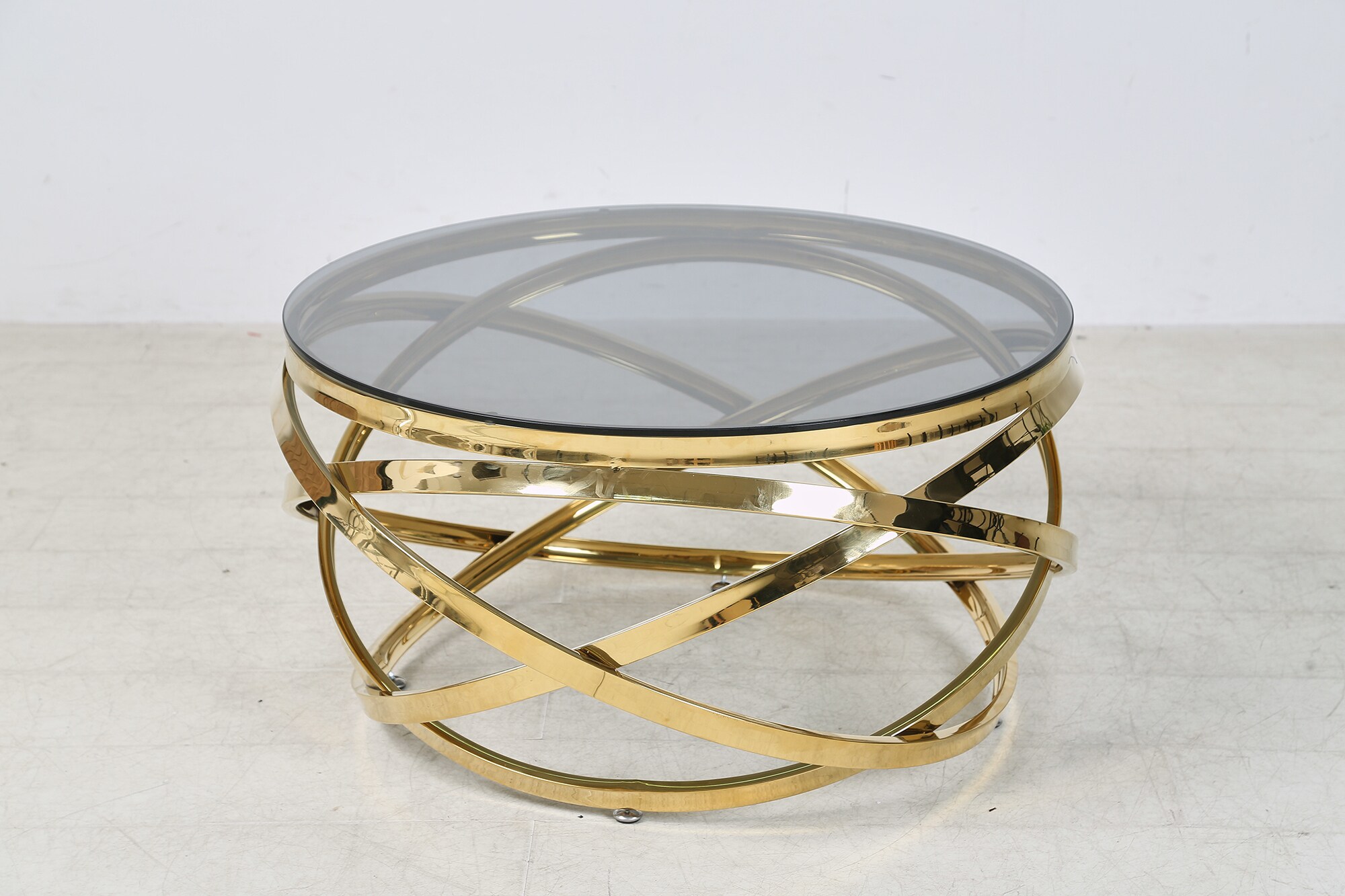 Couchtisch Ø 80 cm gold grau Glastisch Beistelltisch Sofatisch Wohnzimmertisch