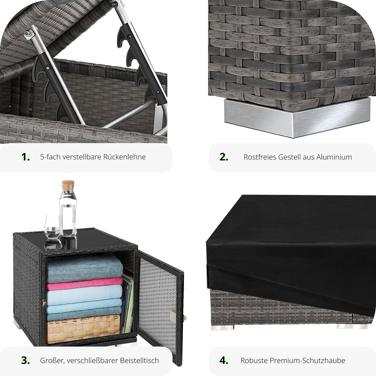 Set van 2 rotan ligbedden van tectake met aluminium frame inclusief beschermhoes
