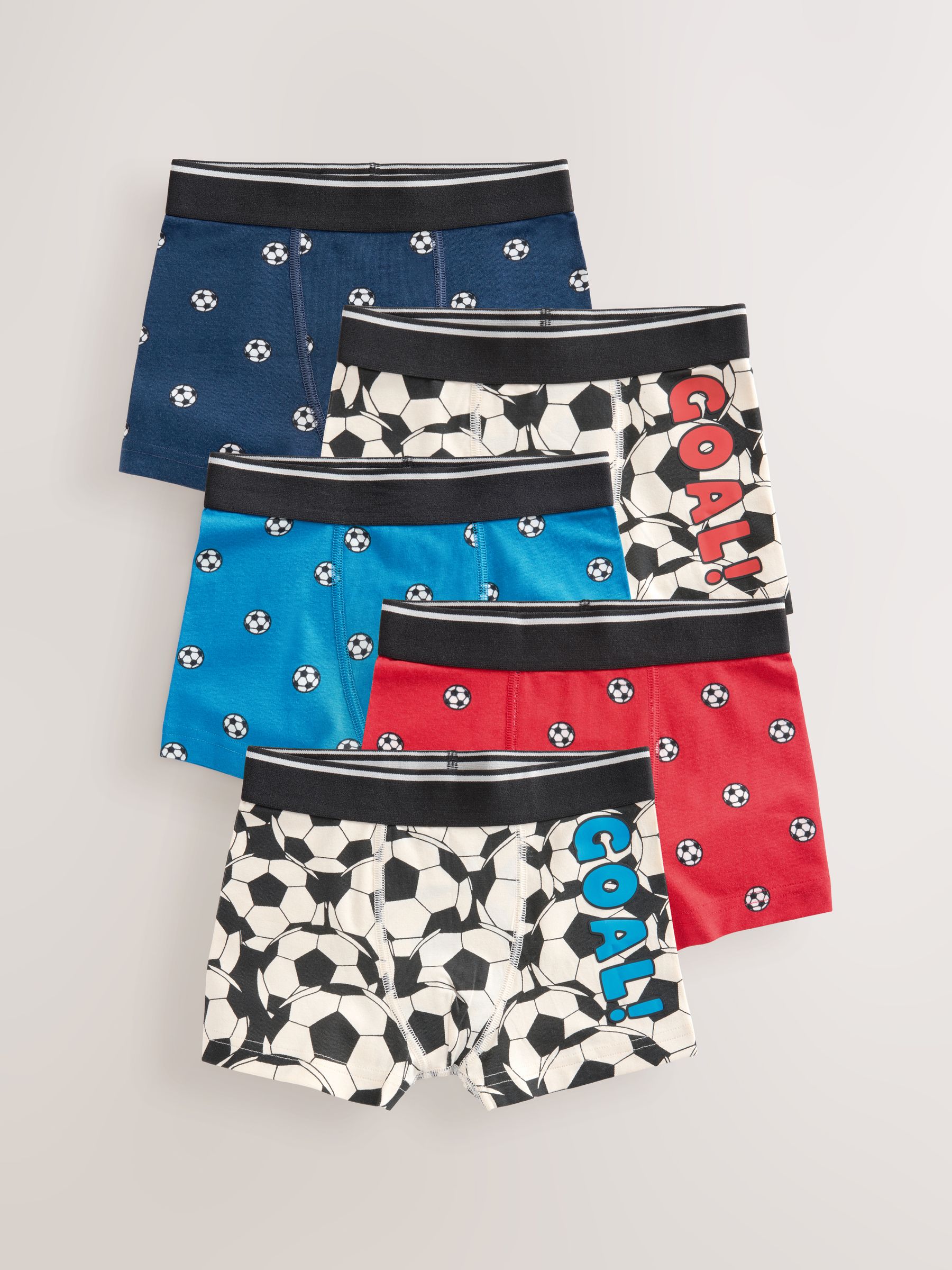 Rood/blauw voetbal - Verpakking van 5 trunks met motief (1,5-16jr)