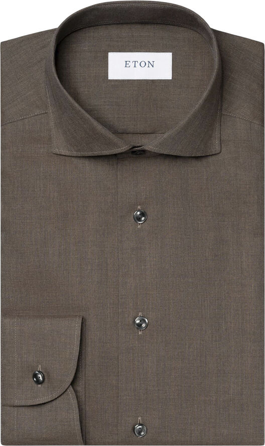 ETON Slim Fit Dark Brown Herringbone Wrinkle Free Flannel Shirt Mørkebrun