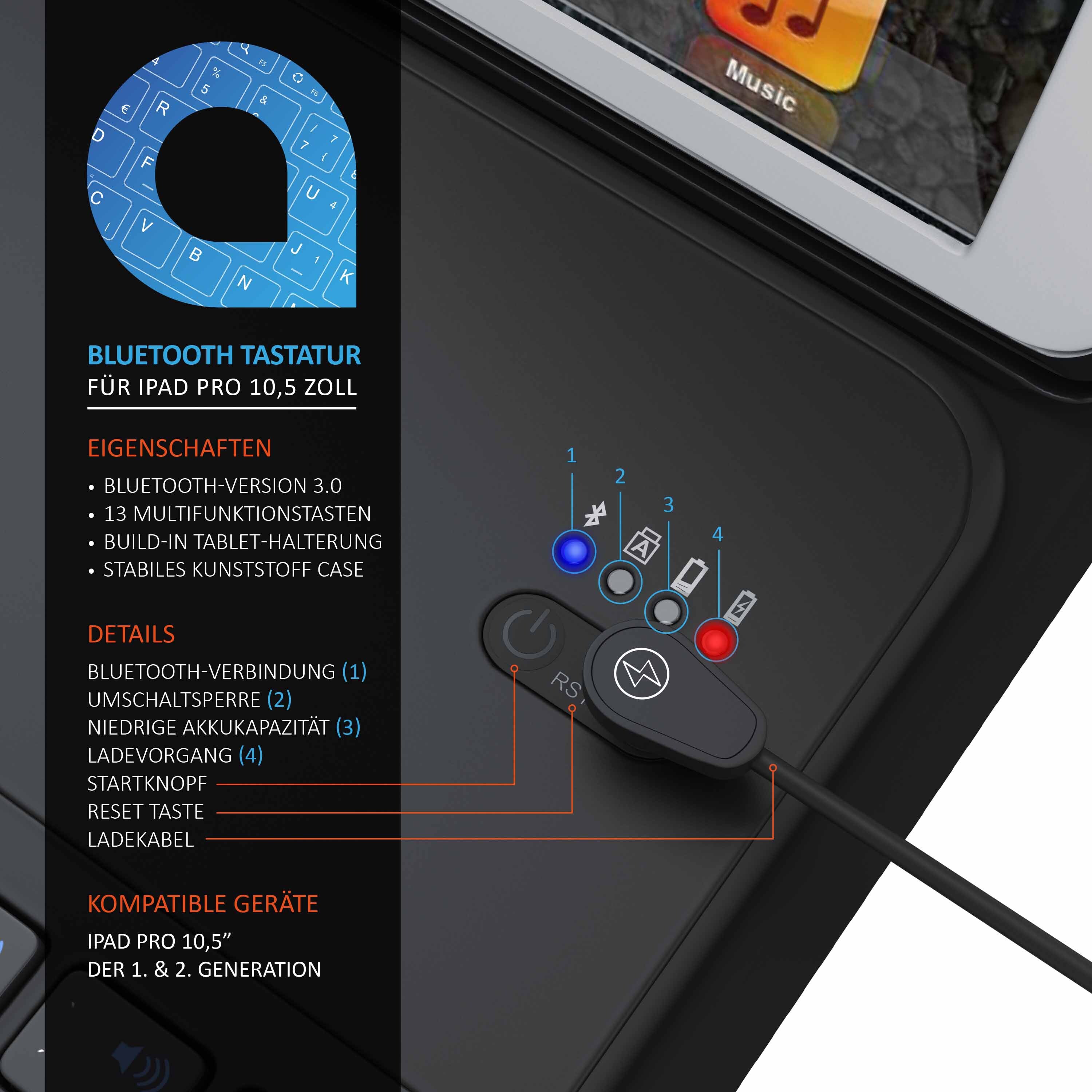 Aplic Tablet-Tastatur, Kunstledercase für iPad Pro 10,5