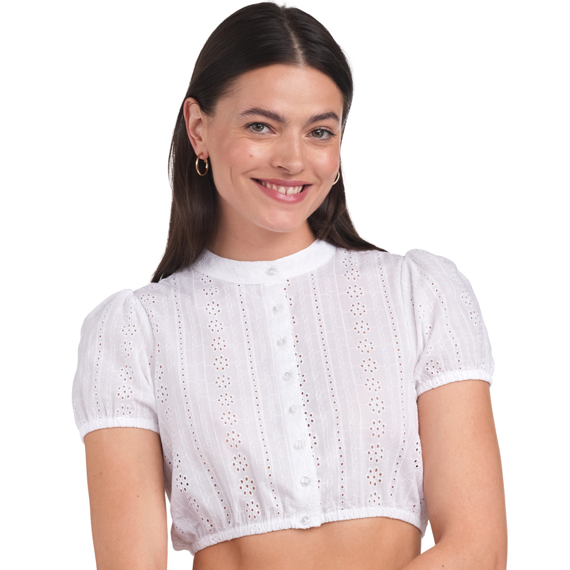 Gina Benotti Damen Dirndl-Bluse mit Lochstickerei weiss