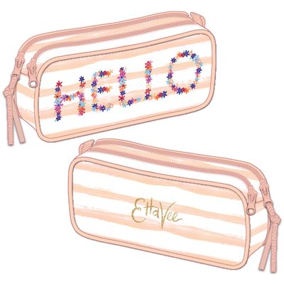 Trousse rectangulaire EttaVee Hello - 2 compartiments - rose clair - Kid'Abord