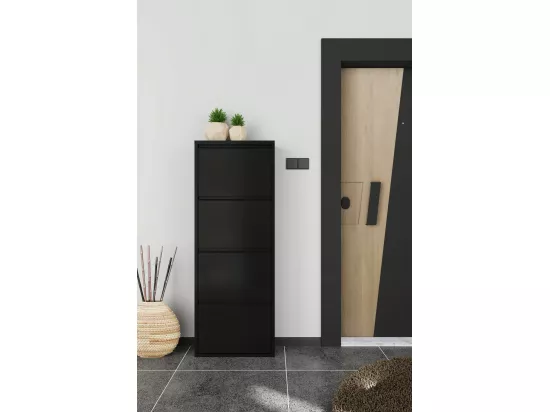 Meuble à chaussures Gonzalo, Meuble à chaussures en métal, Armoire d'entrée polyvalente, Rangement pour chaussures, 50x15h138 cm, Noir