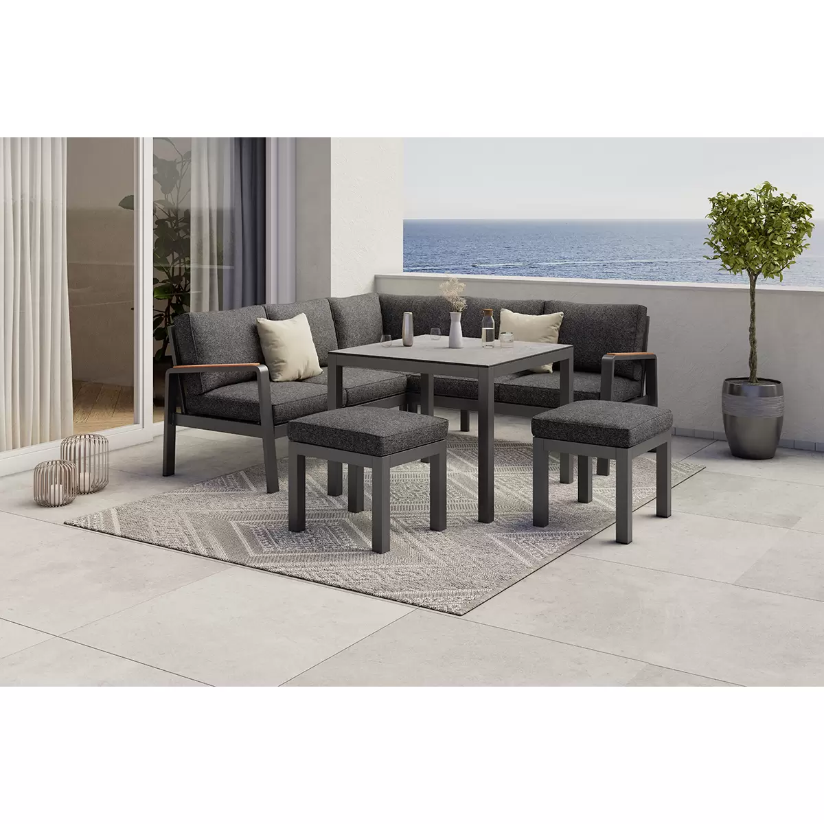 Beldano Loungegarnitur Sorrent 4-teilig anthrazit,braun,schwarz