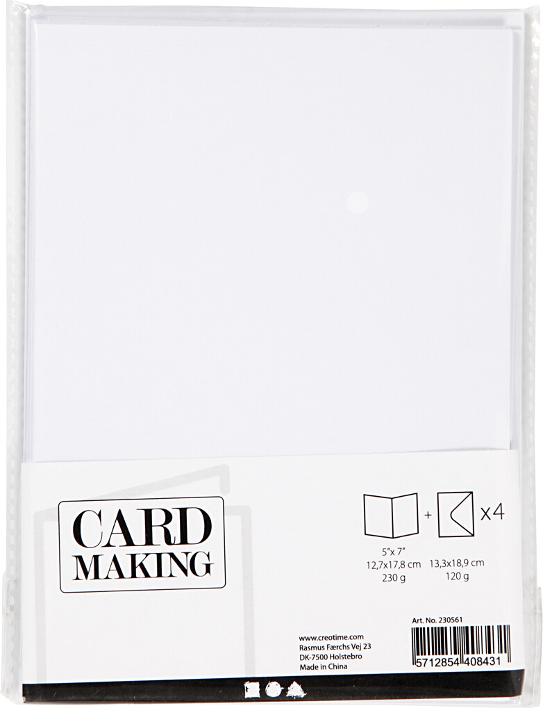 Kort Og Kuverter - Kort Str. 12,7X17,8 CM - Kuvert Str. 13,3X18,5 CM - 230 G - Hvid - 4 Sæt