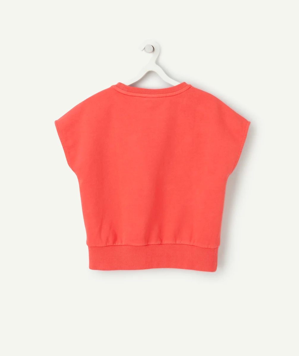 sweat sans manches fille en fibres recyclées rouge avec boutons