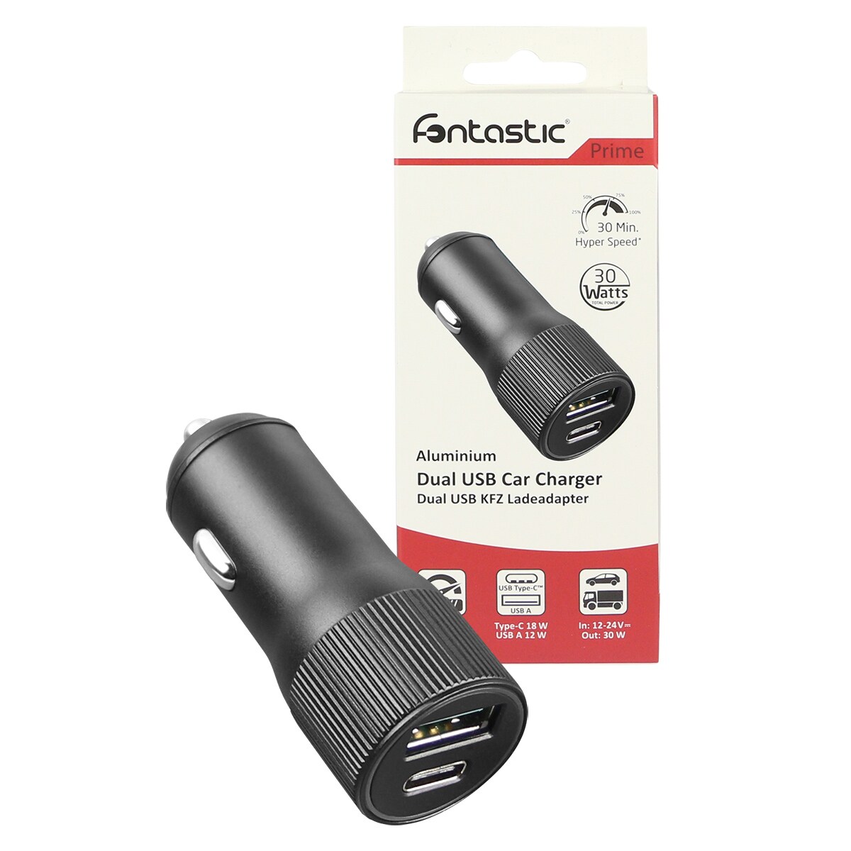 Fontastic Kfz-Ladeadapter Dual Port Alo 30Watt grau