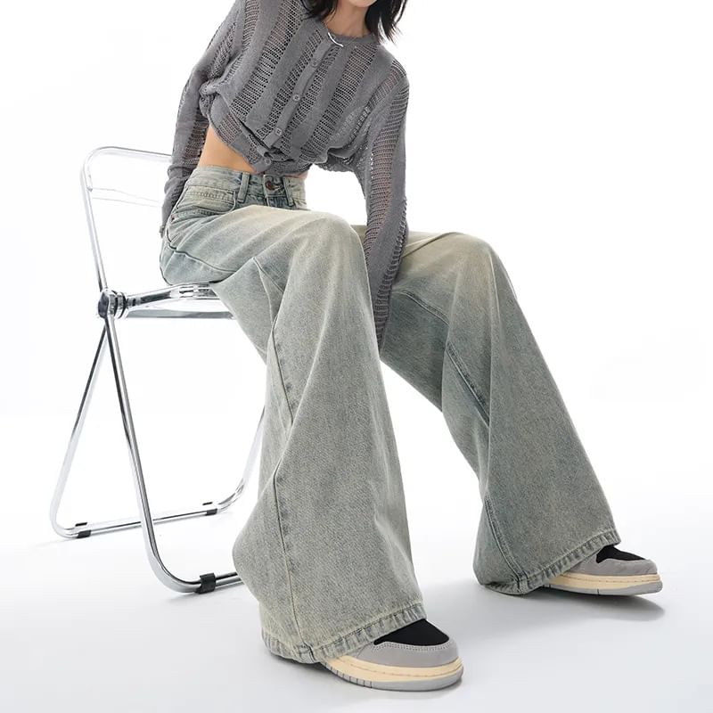 Jerolenea - Mid Rise Washed Wide Leg Jeans
