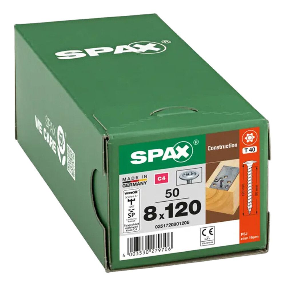 KONSTRUKSJONSKRUE SPAX T-STAR PLUS HI.FORCE C4 T40 8X120MM 50STK