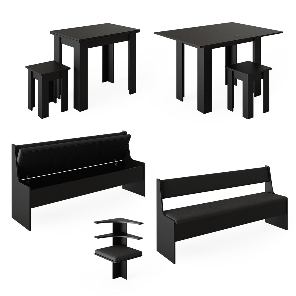 Vicco Eckbankgruppe Küchensitzgruppe Esszimmergruppe Roman Schwarz modern 210x210 cm Sitzbank Sitzecke Küchentisch Tischhocker Küchenmöbel Polstermöbel Esszimmermöbel