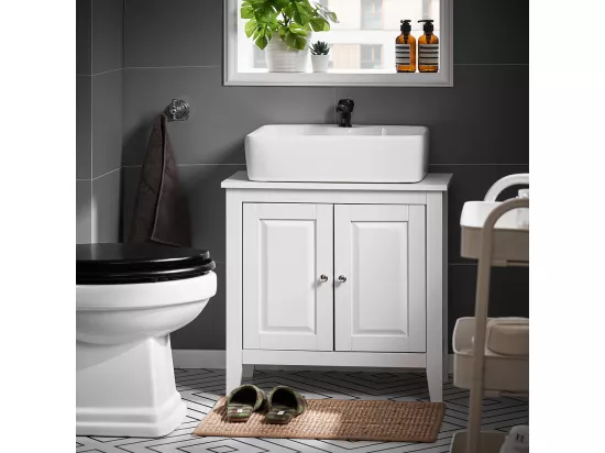 Meuble Sous-Lavabo Dessous de lavabo ou Evier 2 étages et 2 portes -Blanc, FRG202-W