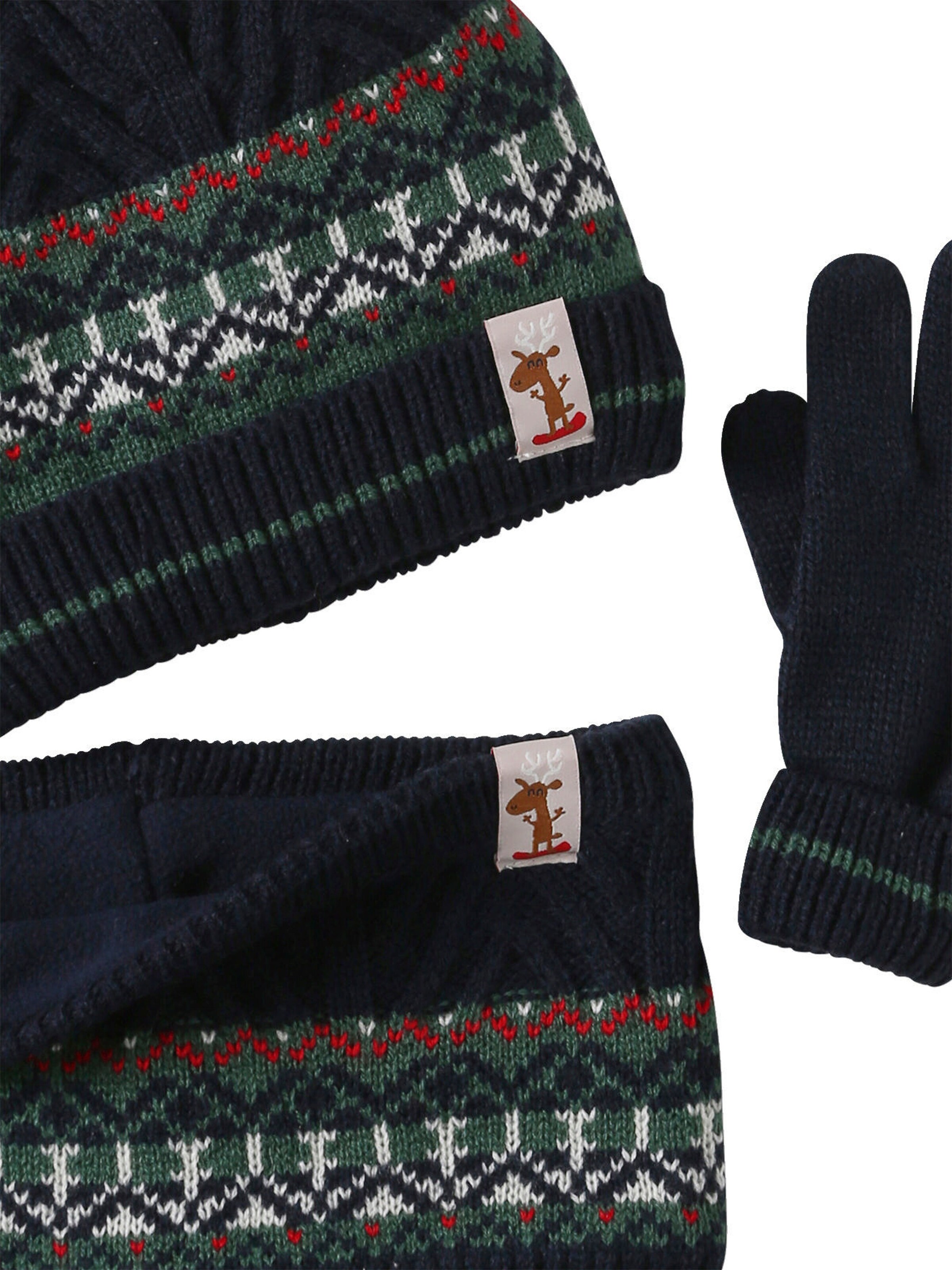 Vertbaudet Jungen Geschenkset: Mütze, Rundschal & Handschuhe tannengrün