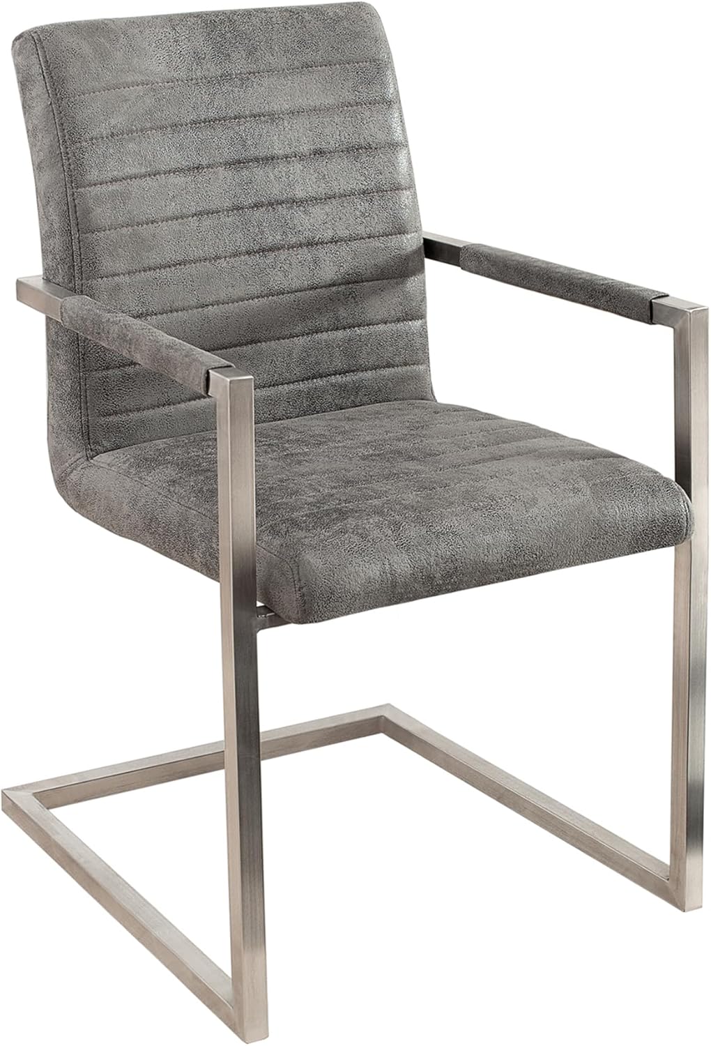 invicta INTERIOR riess-Ambiente Freischwinger Stuhl LOFT Vintage grau mit gepolsterten Armlehnen und Edelstahlgestell Esszimmer Stuhl Esstischstuhl Microfaserstuhl