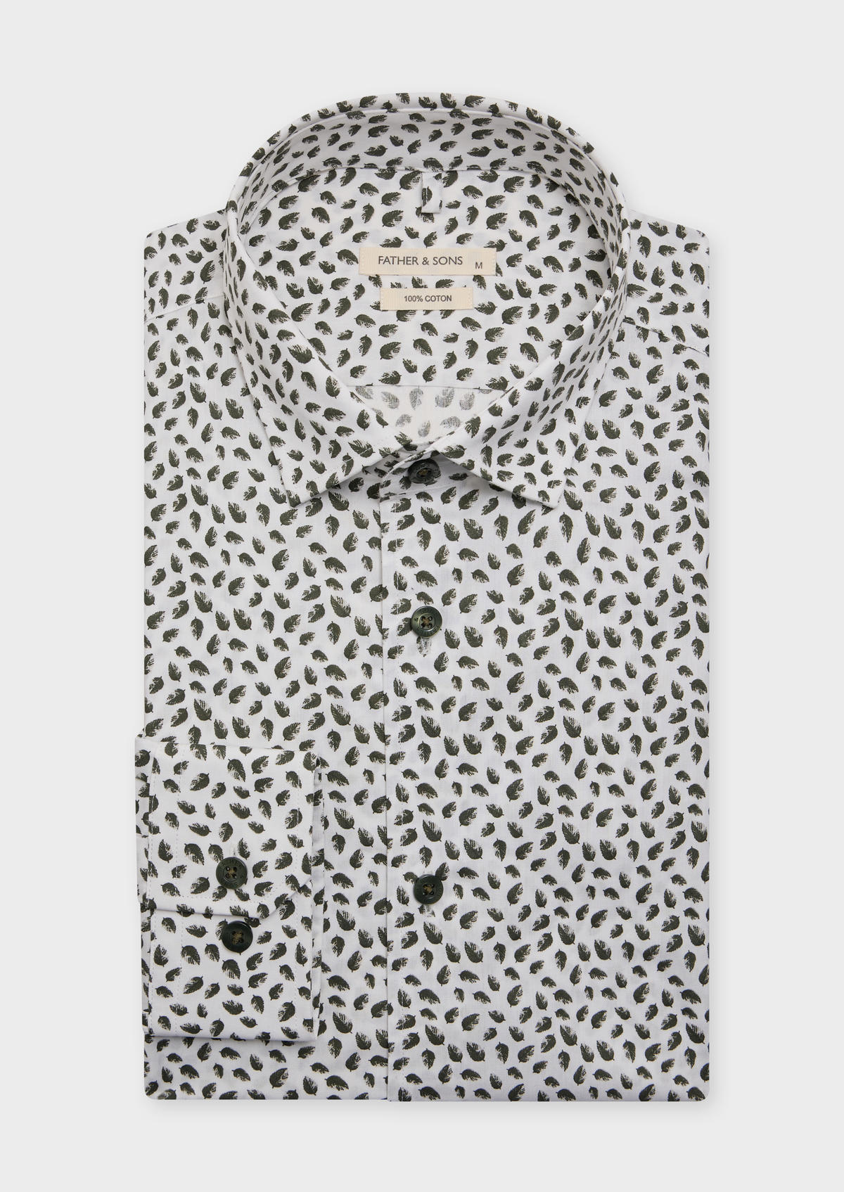 Chemise sport Slim en popeline de coton blanc à motif fleuri kaki