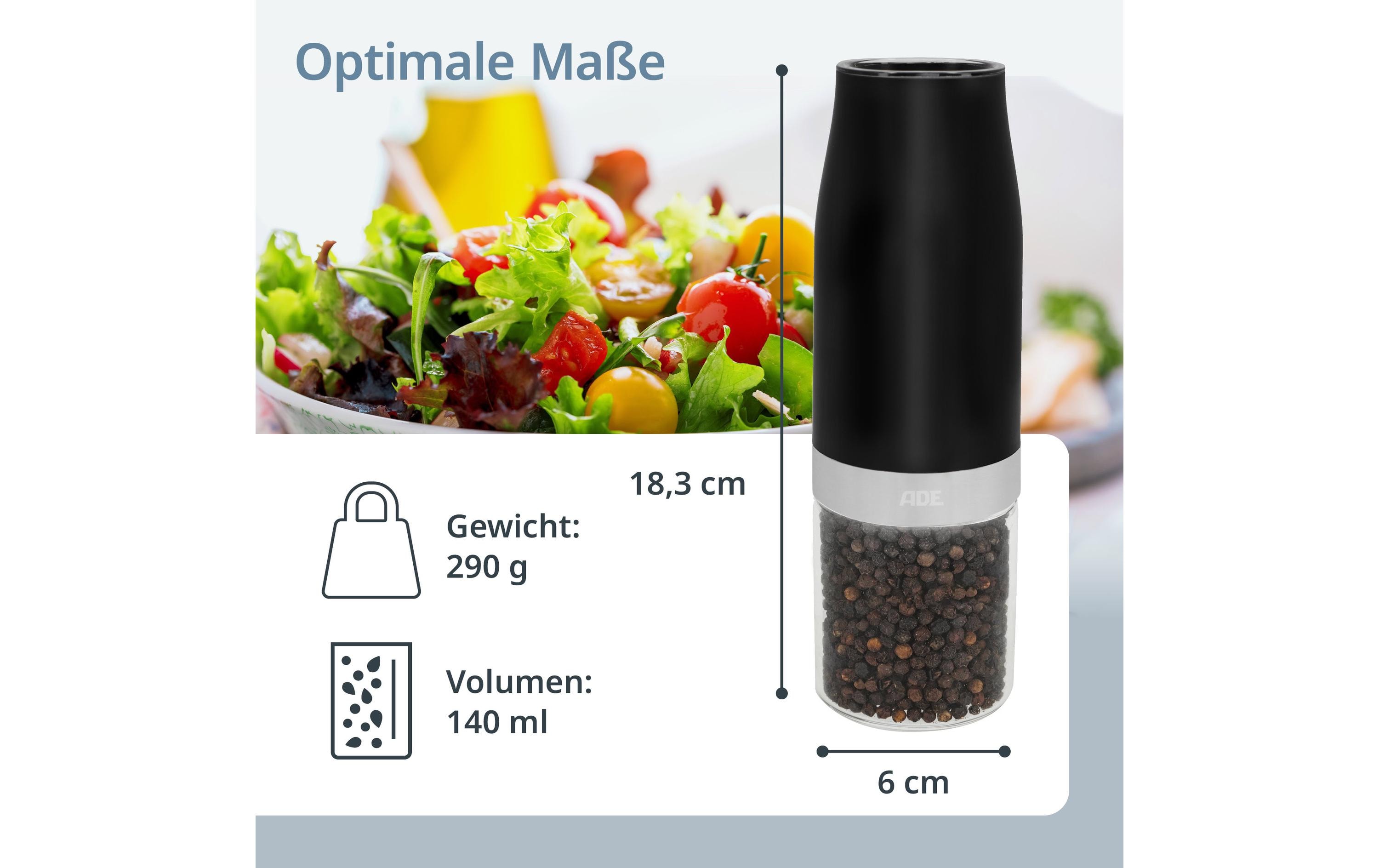 Salz- und Pfeffermühle 18.3 cm, SchwarzElektrische Salz- und Pfeffermühle mit Kipp-Sensor