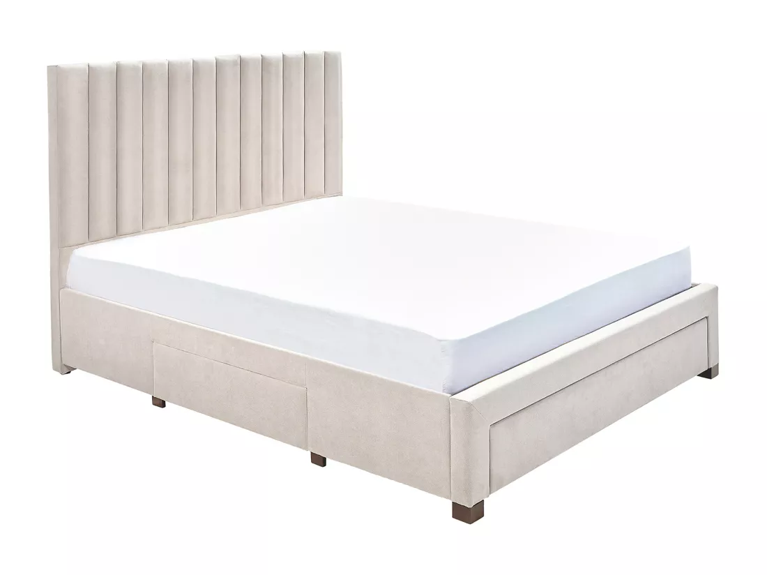 Lit avec 3 tiroirs 160 x 200 cm - Tissu - Beige - LIAKO