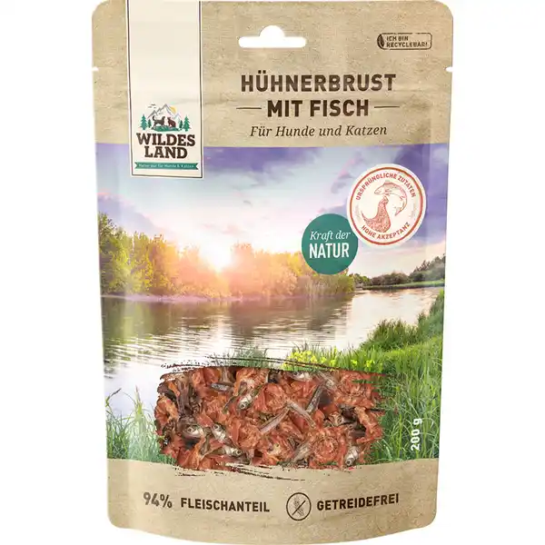 Hunde- und Katzensnack Hühnerbrust mit Fisch