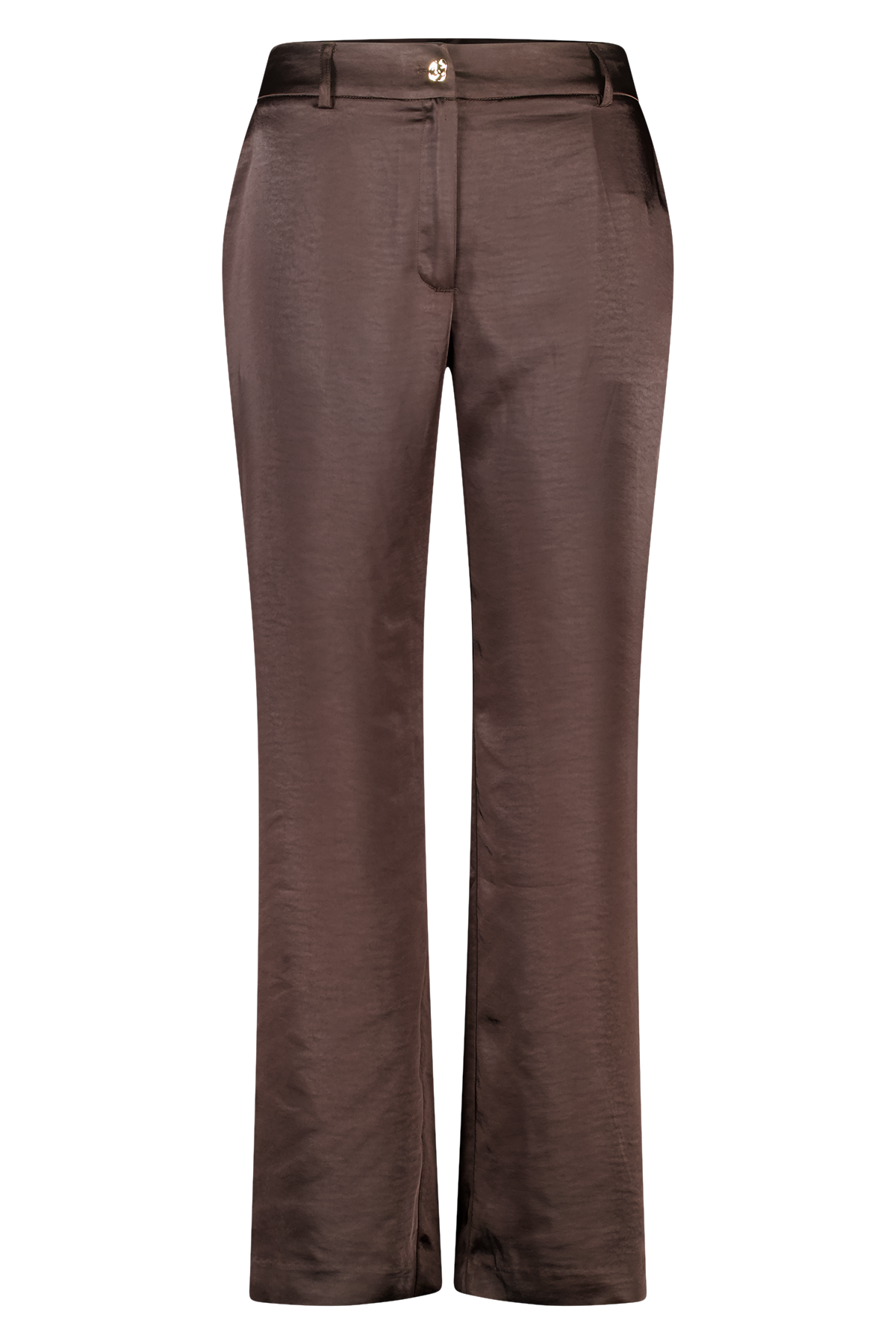 Satijnen broek met gouden knoopsluiting Donker bruin