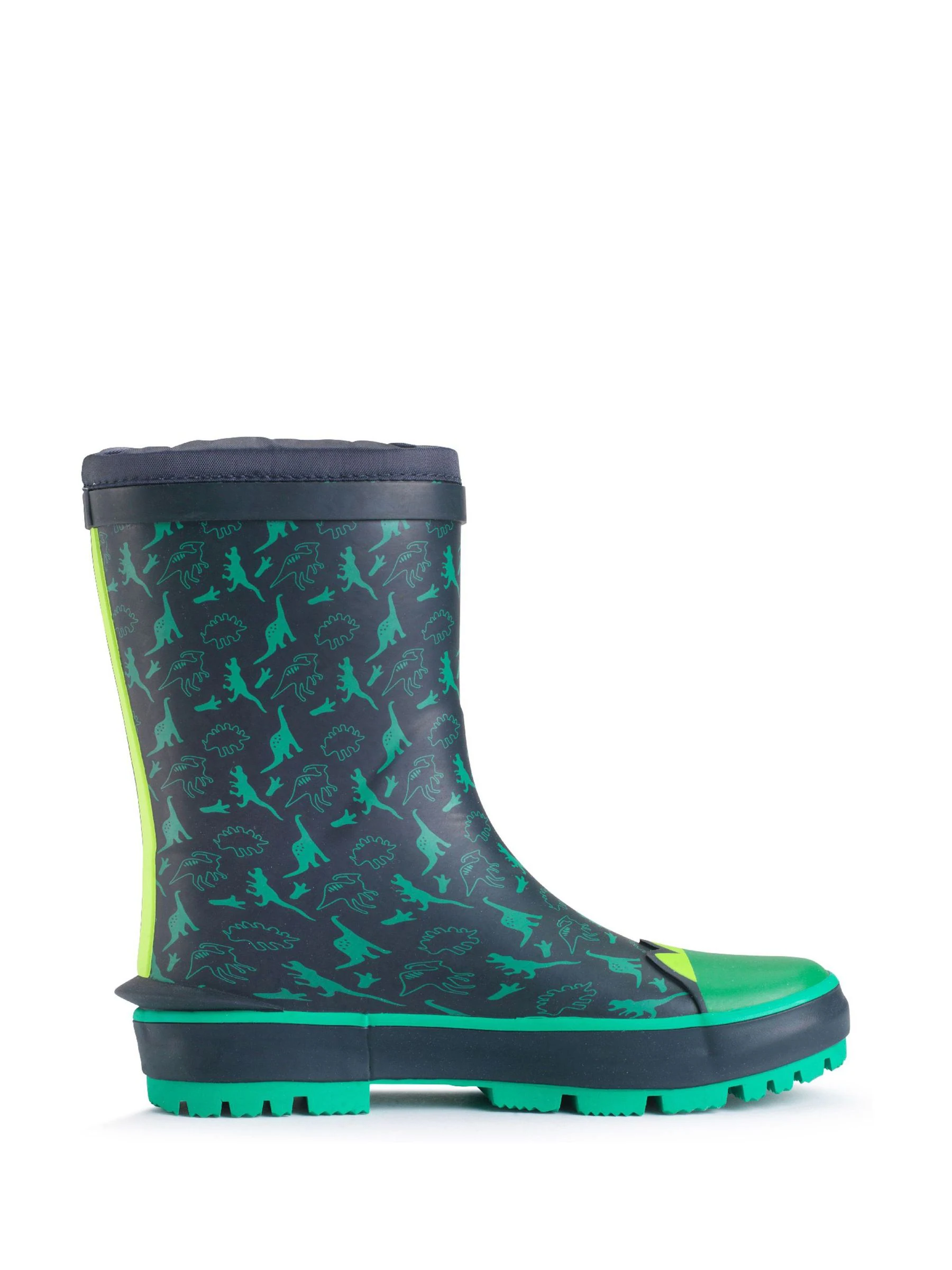 Groen - Start Rite - Little Puddle - Regenlaarzen met dinosaurus en gestrikte bovenkant