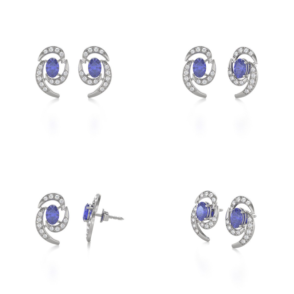Boucles d'oreilles ADEN Tanzanite et Diamants sur Argent 925 2.6grs
