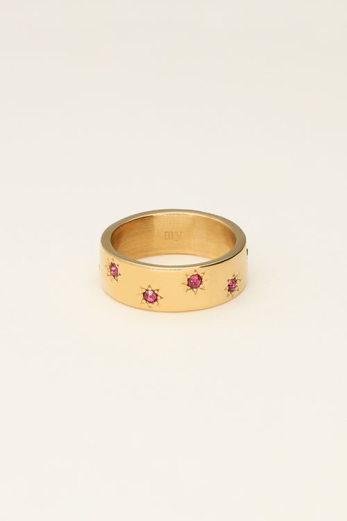 Mystic ring met sterretjes en roze steentjes
