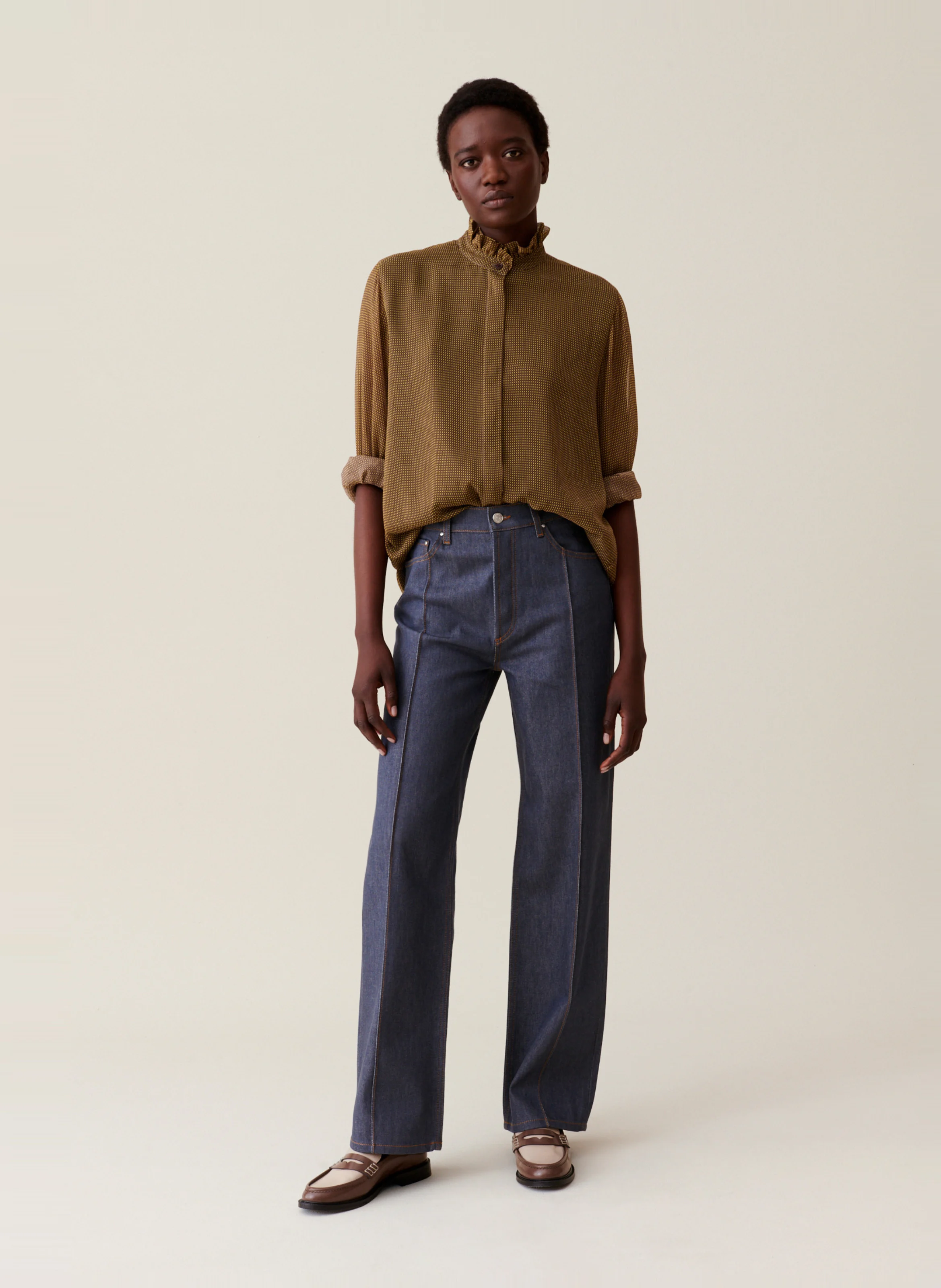 Chemise fluide à petits carreaux | Jaune