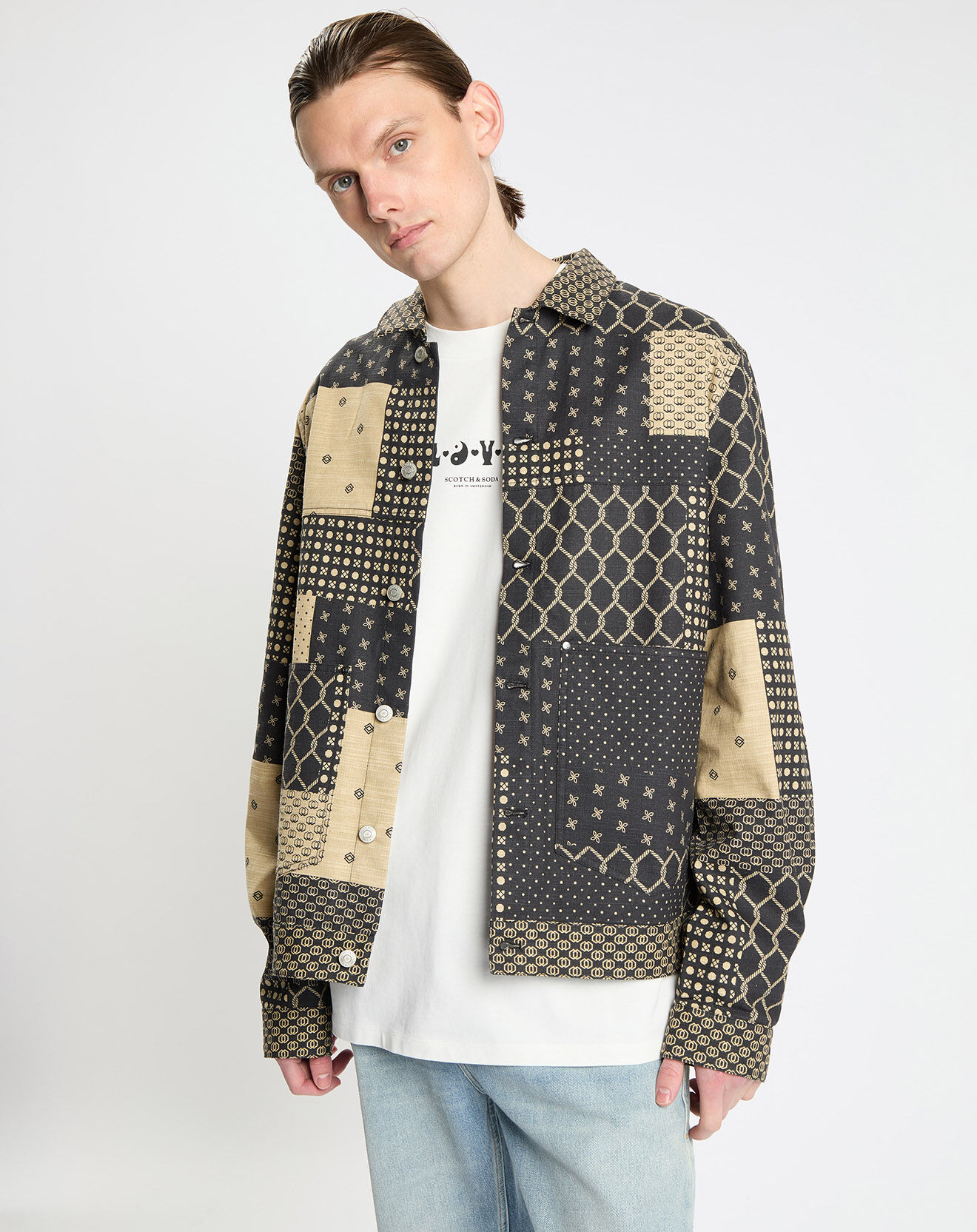 Scotch & Soda Surchemise en Coton & Lin Patchwork noire