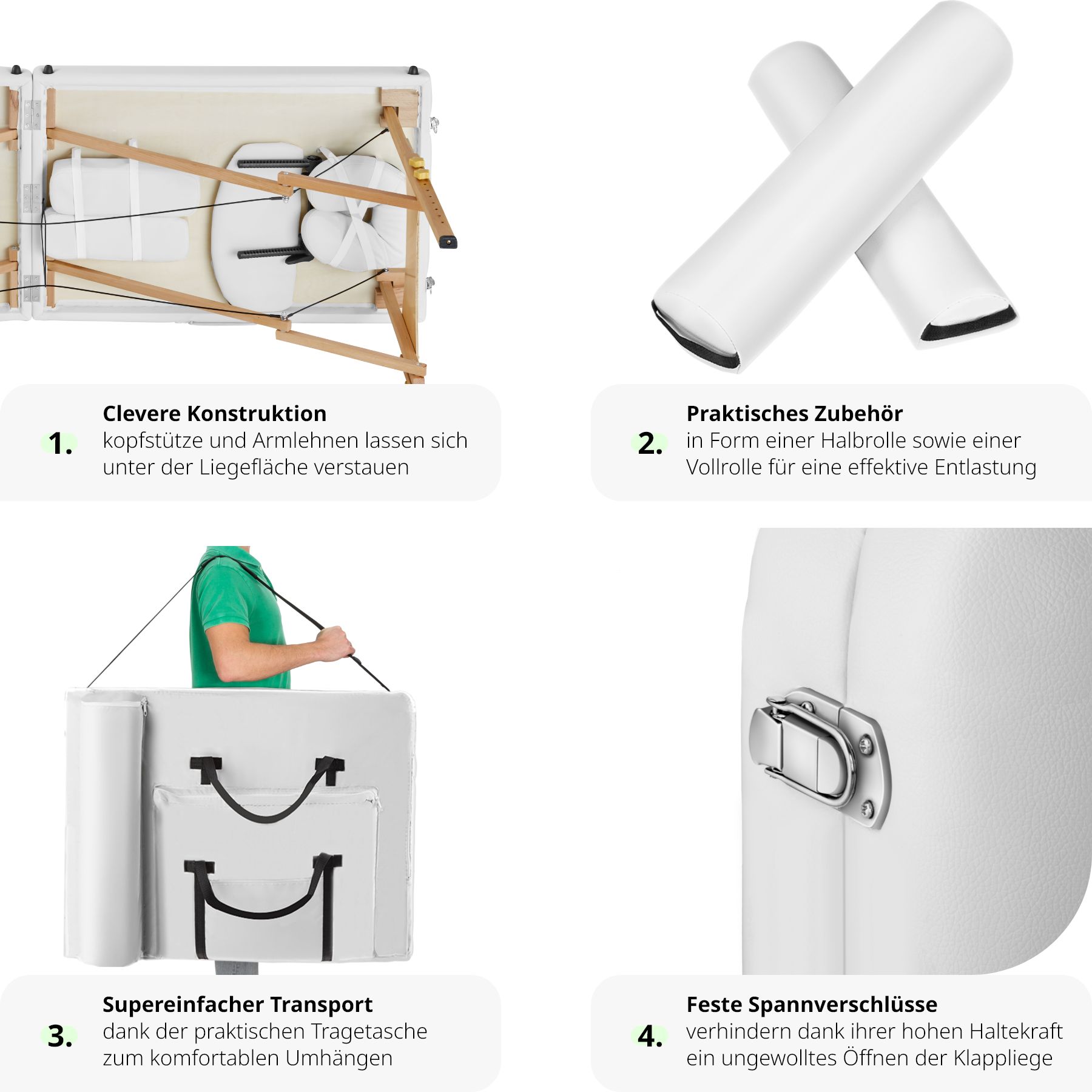 tectake® 2 Zonen Massageliege, inklusive Lagerungsrollen und Tragetasche, klappbar und höhenverstellbar, 220 x 83 x 65,5 - 87,5 cm