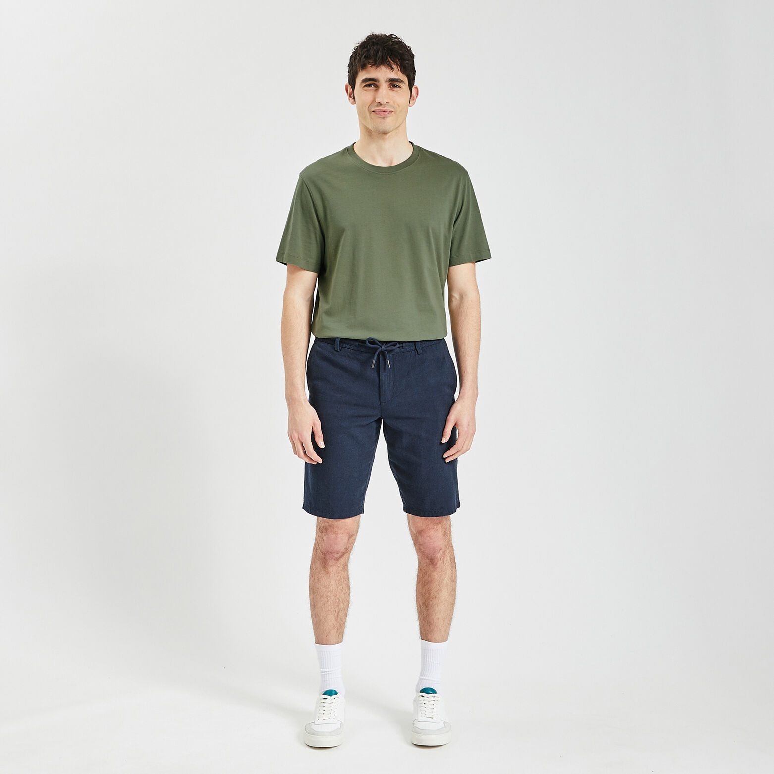 Bermuda uni en coton lin Bleu foncé
