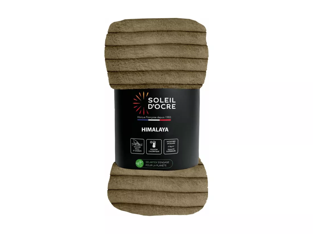 Couvre lit flanelle et velours 220x240 cm HIMALAYA camel, par Soleil d'ocre