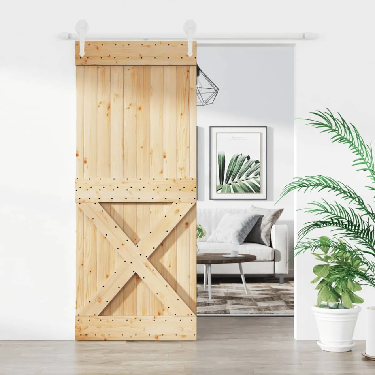 vidaXL Porte coulissante et kit de quincaillerie - 85x210 cm - Pin massif