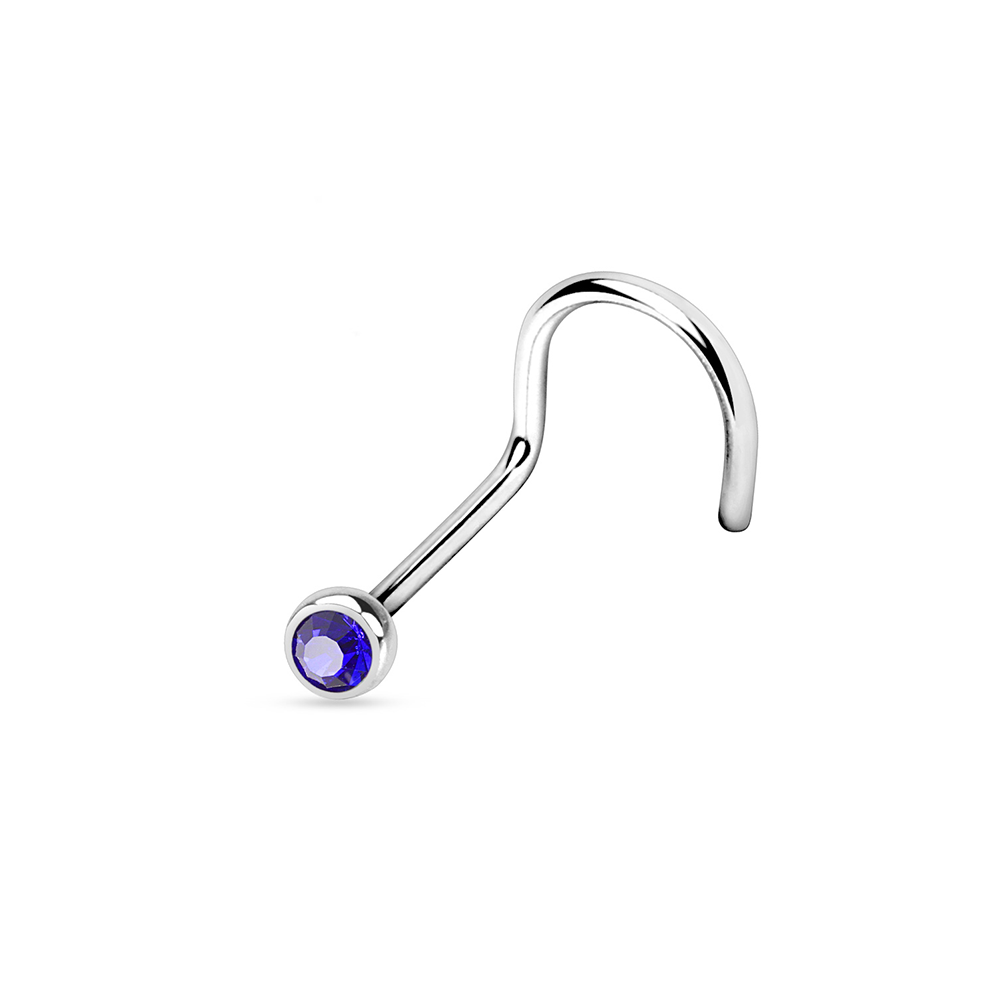 (6mm) Nostril 316L Chirurgenstahl Nasen Piercing Schraube mit 2.5mm Strass Stein - Silber / Blau