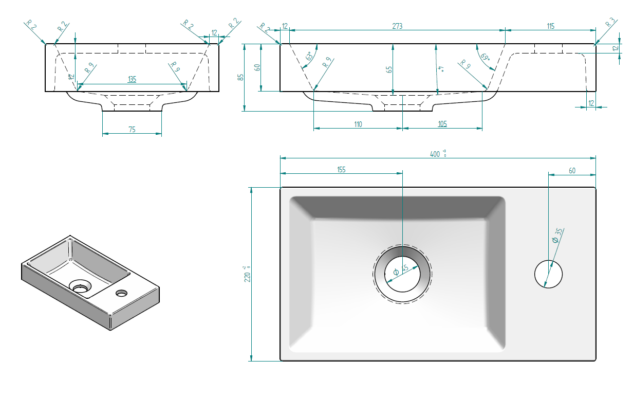 Sanicare Q40 mineraalmarmeren fontein voor toiletmeubel 40x22cm wit