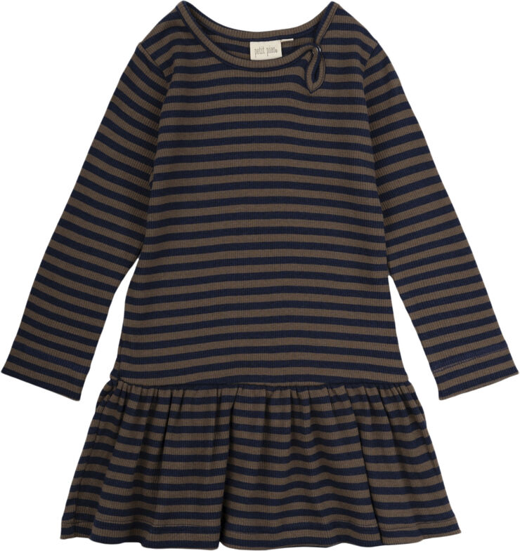 PETIT PIAO Dress L/S Modal Striped Chocolate brown/i