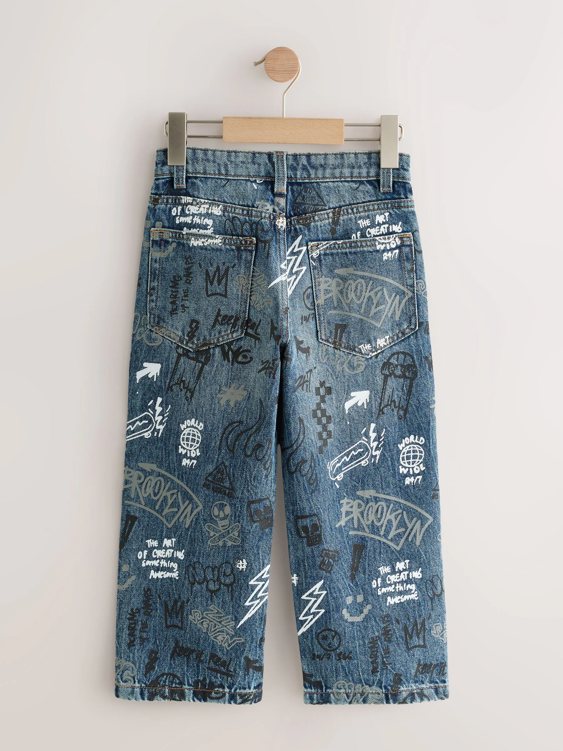 Graffiti All-Over Print Mid Blauw - Authentieke jeans (3-16jr)