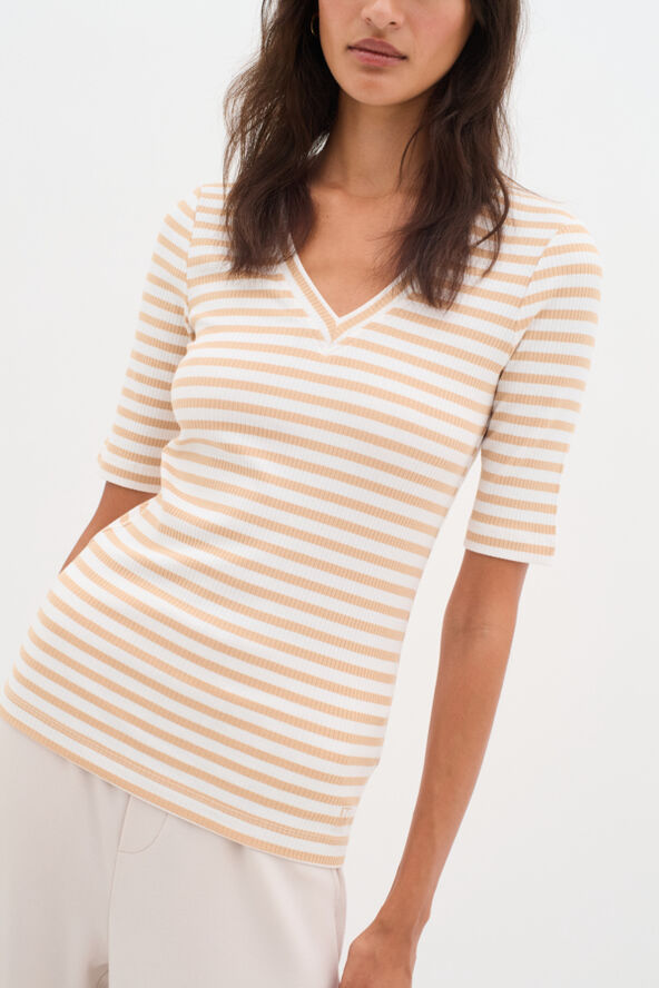 InWear DagnaIW Striped V T-Shirt Alabaster/pure white stripe