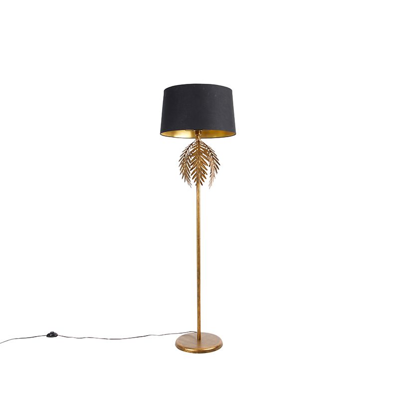 Vloerlamp goud 145 cm met katoenen kap zwart 50 cm - Botanica