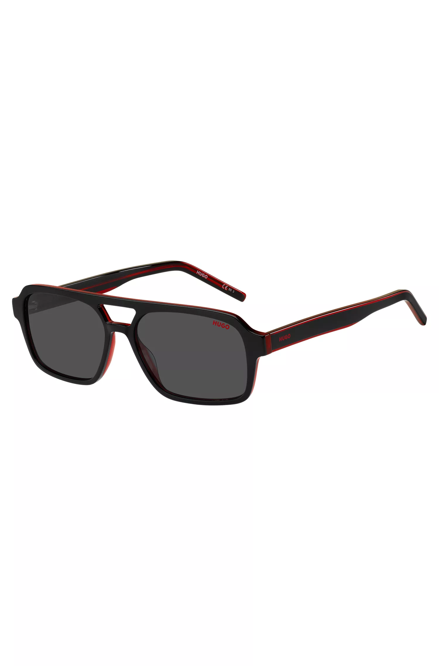 Óculos de sol HUGO Red-Two-tone em acetato preto e vermelho