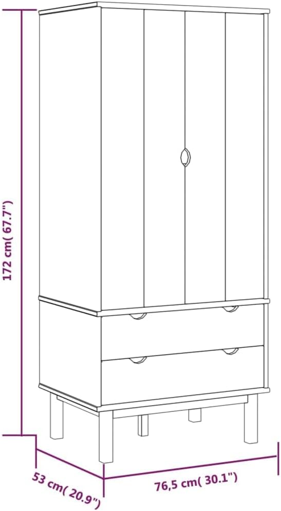 Kleiderschrank Garderobenschrank Garderobe Schlafzimmerschrank Hochschrank Holzschrank Schrank mit Schublade 76,5x53x172cm Massivholz Kiefer,Braun