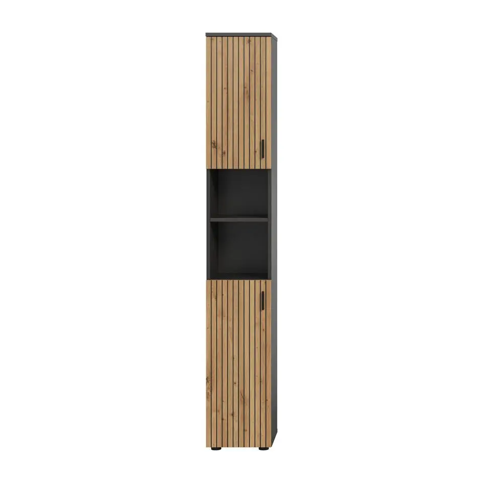 Hioshop Mone kolomkast 2 deuren- 2 planken eiken decor- donkergrijs