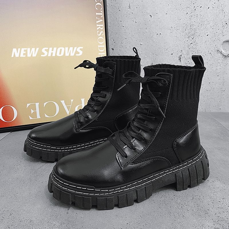 Tanzanite - Veterschoenen met platform en korte sokken