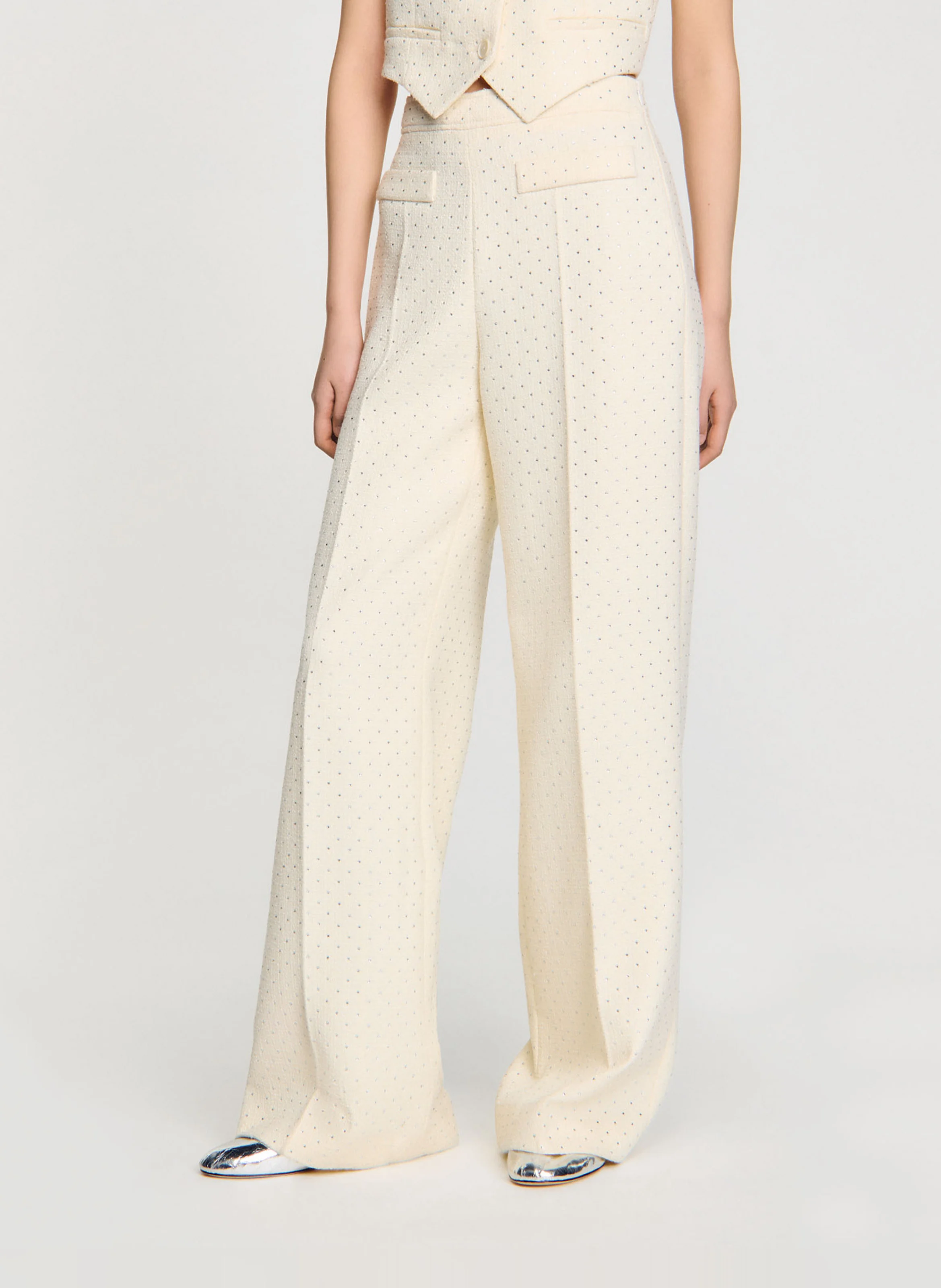 Pantalon évasé en tweed | Blanc