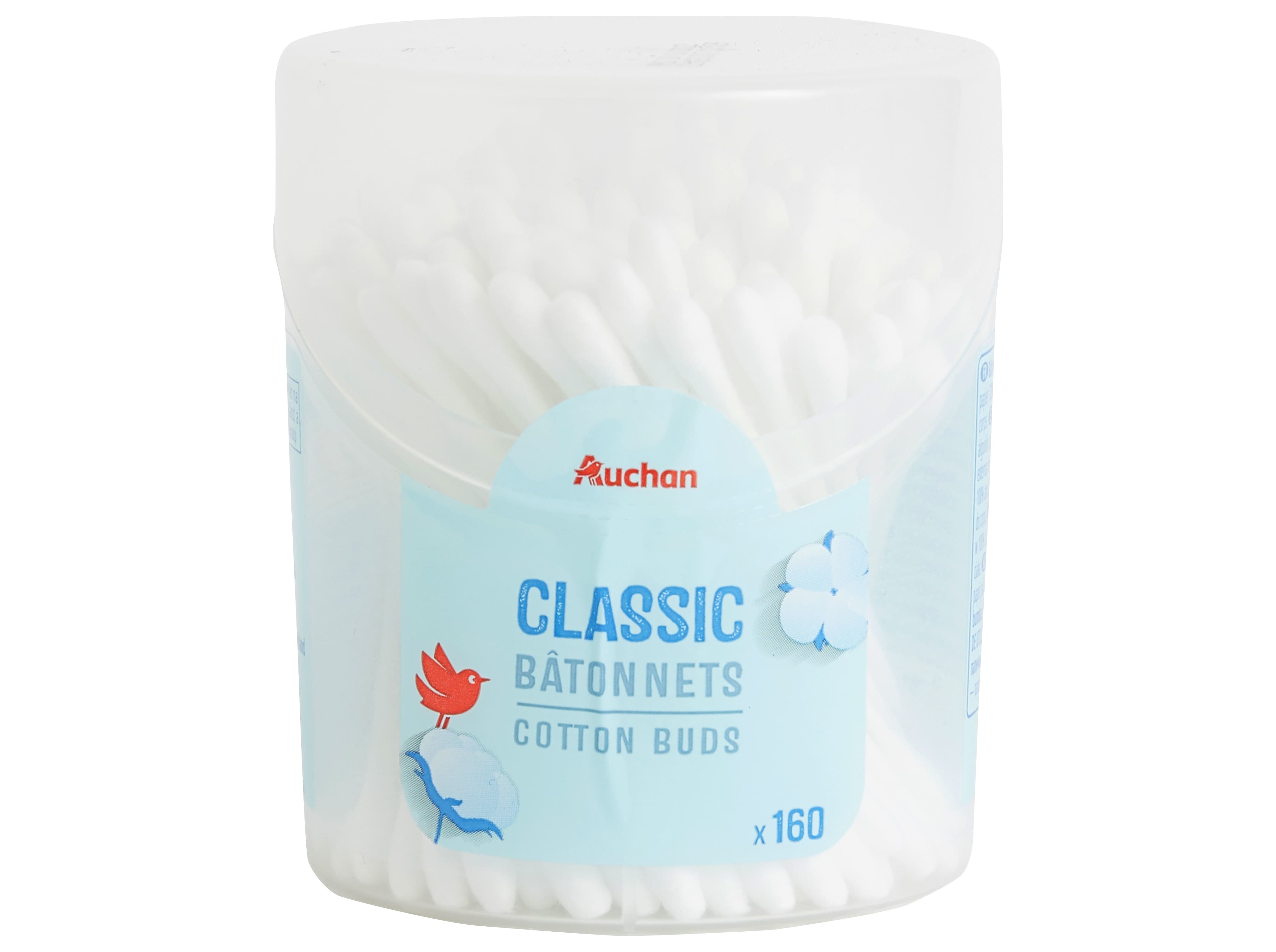 COTONETES AUCHAN CAIXA REDONDA ALGODÃO COM CABO PAPEL 160UN