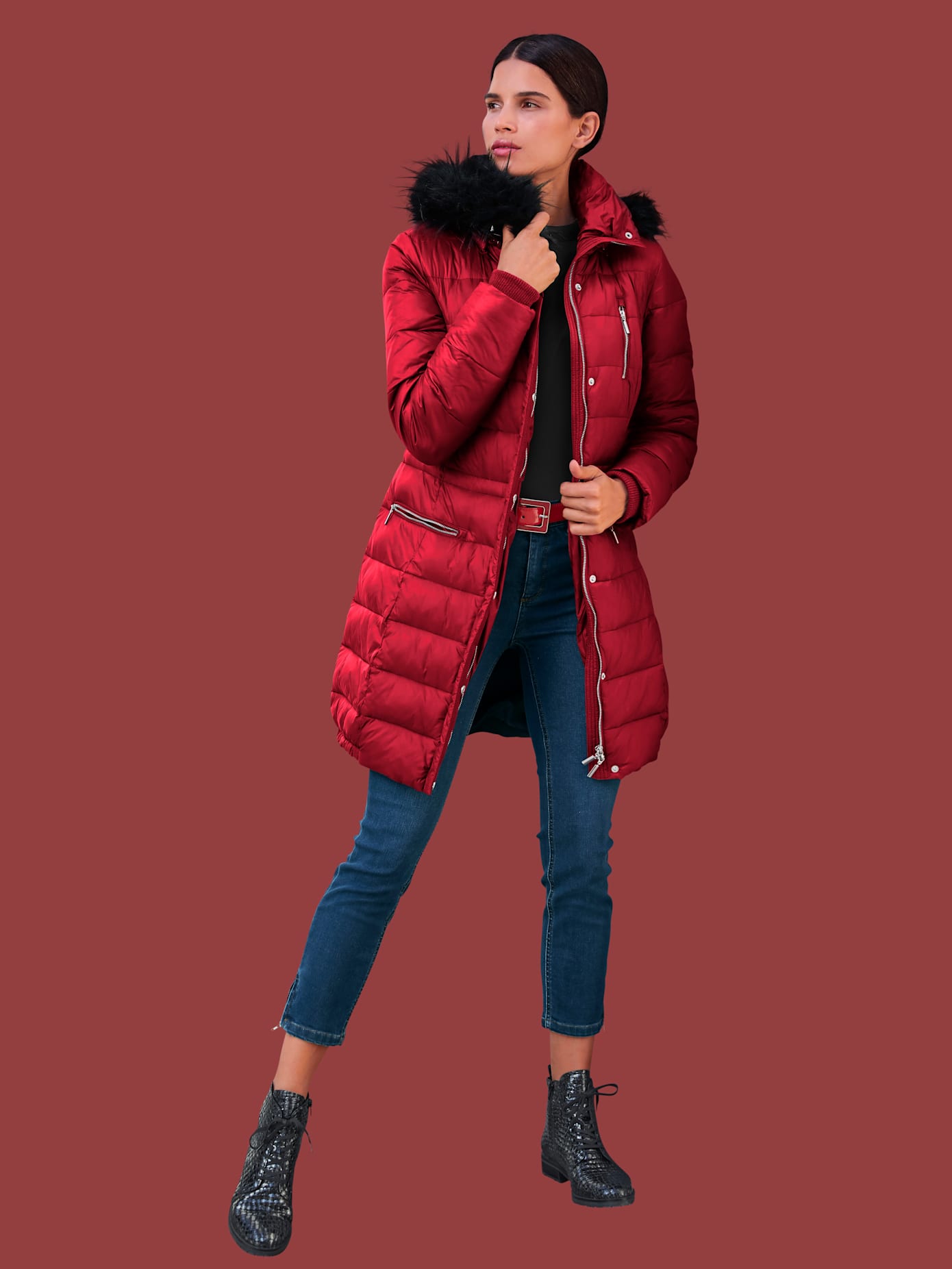 Parka imitation fourrure amovible sur capuche amovible