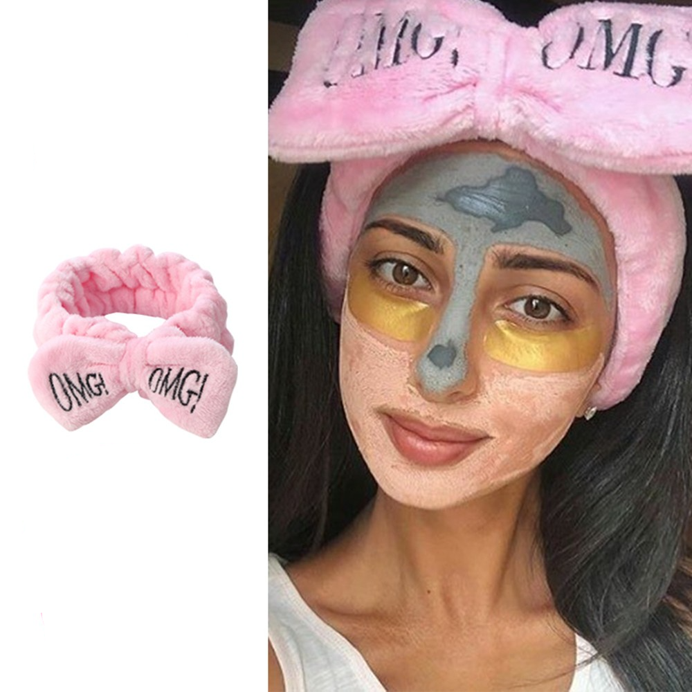 Elastisches Damen Plüsch Haarband für Gesichts Pflege Spa Stirnband (One Size) Schleife - Beige