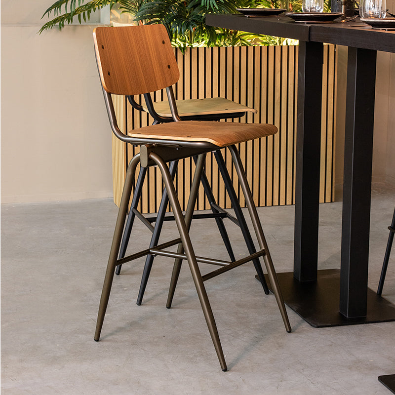 LABEL51 - Barkruk Solid - Walnoot Hout - Antiekgoud Metaal