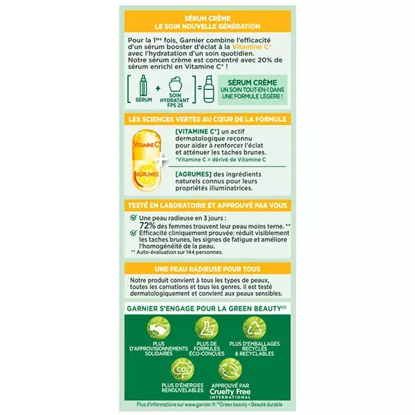 Garnier SkinActive Sérum Crème Booster d'Éclat Vitamine C SPF25 50ml