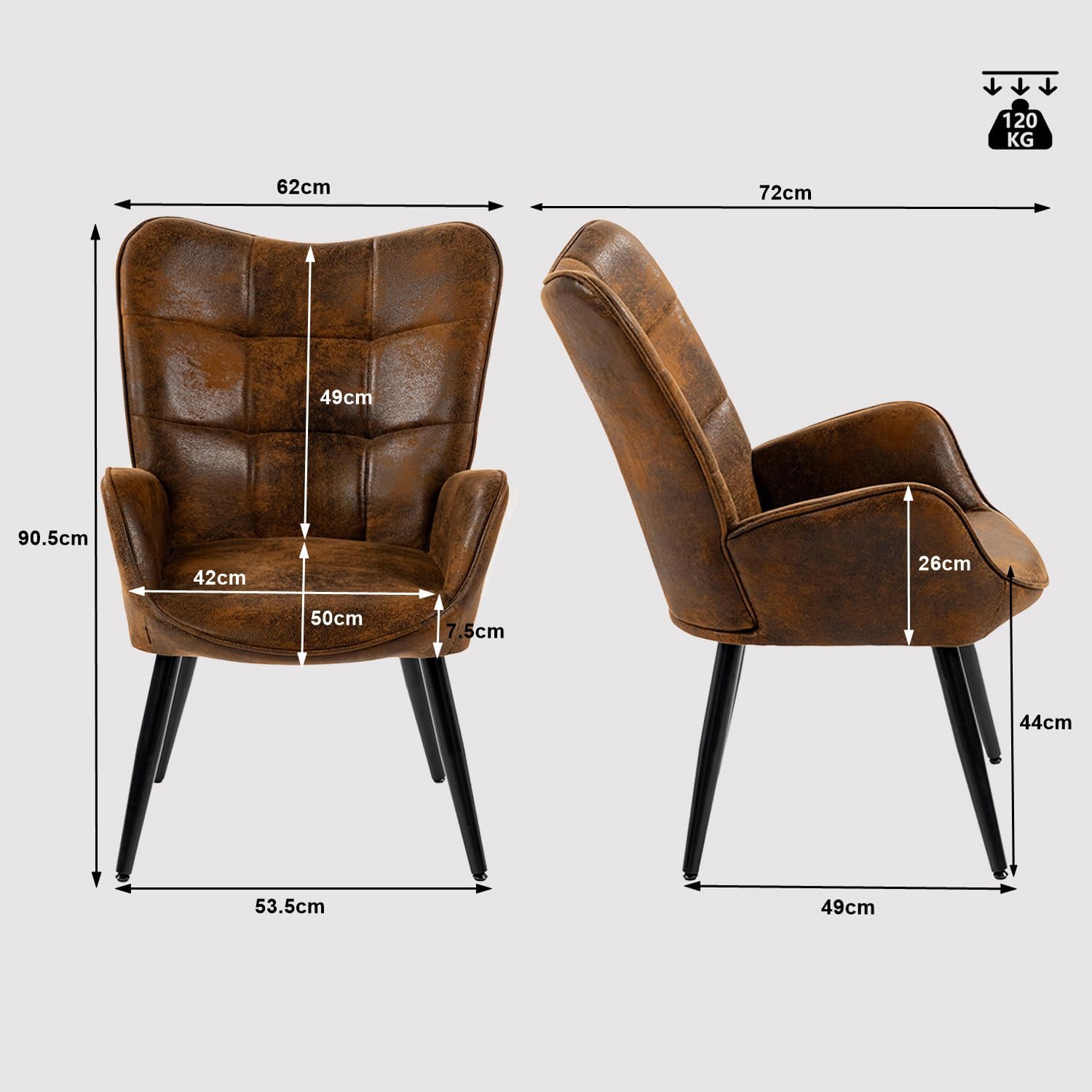 MEUBLE Cosy Sessel Relaxsessel Lehnstühle Polstersessel Einzelsofa mit Metallbeinen Ohrensessel für Wohnzimmer Schlafzimmer Büro Vanity, Wildleder, Braun